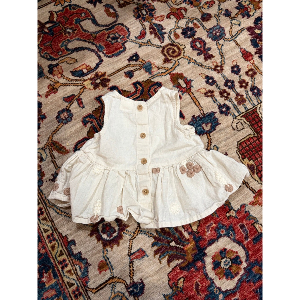 Next Baby 3–6M Linen Cotton Embroidered Dress Peplum Top Cream Boho Neutral